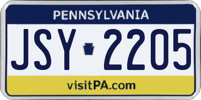 PA license plate JSY2205