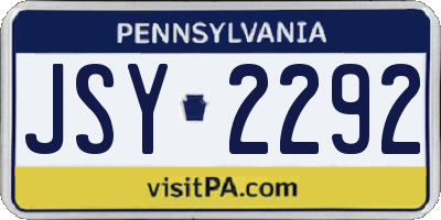PA license plate JSY2292