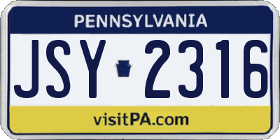 PA license plate JSY2316