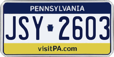 PA license plate JSY2603