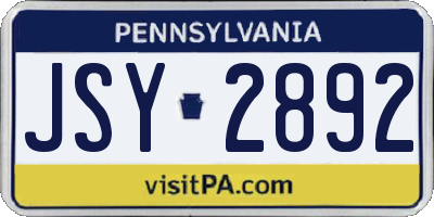 PA license plate JSY2892