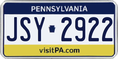 PA license plate JSY2922