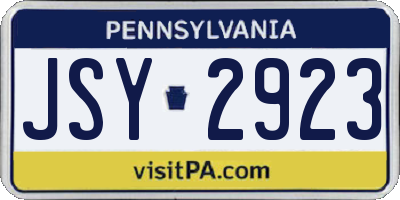PA license plate JSY2923
