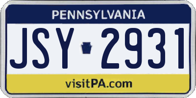 PA license plate JSY2931
