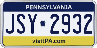 PA license plate JSY2932