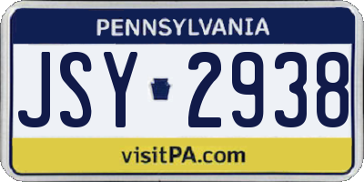 PA license plate JSY2938
