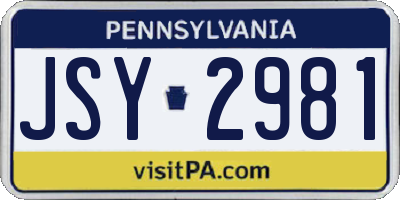 PA license plate JSY2981