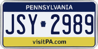 PA license plate JSY2989