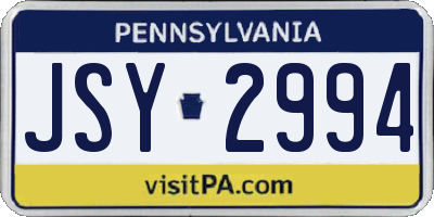 PA license plate JSY2994