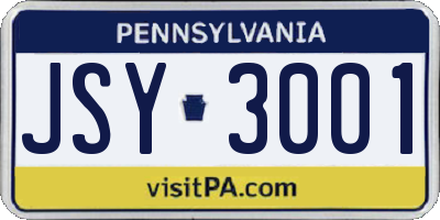 PA license plate JSY3001