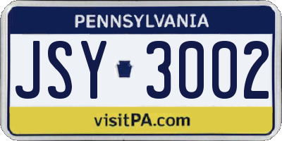 PA license plate JSY3002