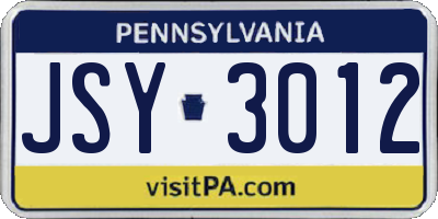 PA license plate JSY3012