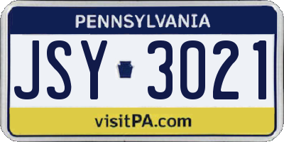 PA license plate JSY3021