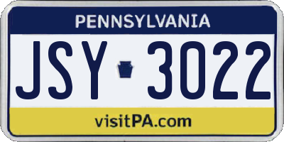 PA license plate JSY3022