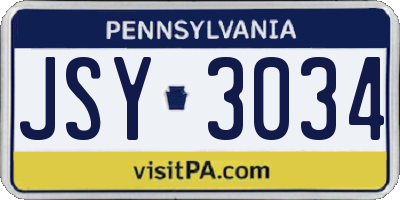 PA license plate JSY3034