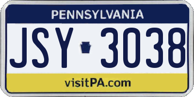 PA license plate JSY3038