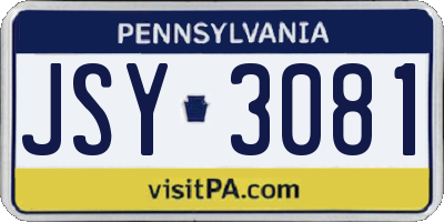 PA license plate JSY3081