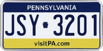 PA license plate JSY3201