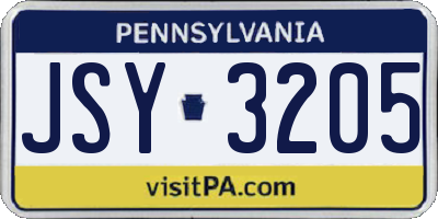PA license plate JSY3205