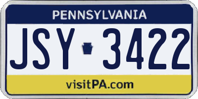 PA license plate JSY3422
