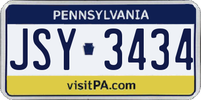 PA license plate JSY3434