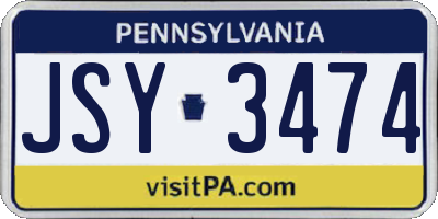 PA license plate JSY3474