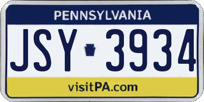 PA license plate JSY3934