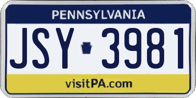 PA license plate JSY3981