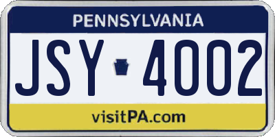 PA license plate JSY4002