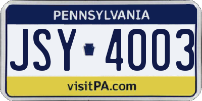 PA license plate JSY4003
