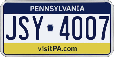 PA license plate JSY4007