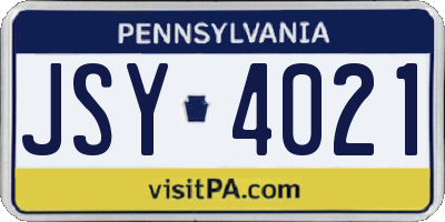 PA license plate JSY4021