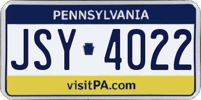 PA license plate JSY4022