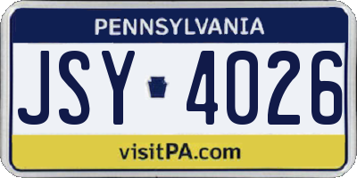 PA license plate JSY4026
