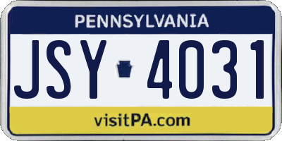 PA license plate JSY4031