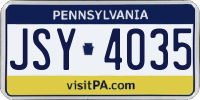 PA license plate JSY4035