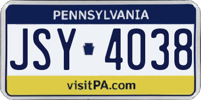 PA license plate JSY4038