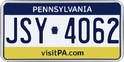 PA license plate JSY4062