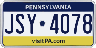 PA license plate JSY4078