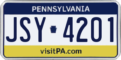 PA license plate JSY4201