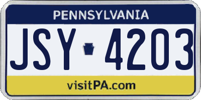 PA license plate JSY4203