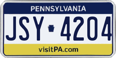 PA license plate JSY4204