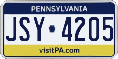 PA license plate JSY4205