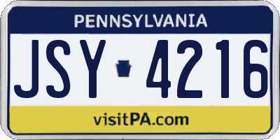 PA license plate JSY4216