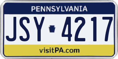 PA license plate JSY4217