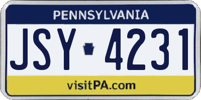 PA license plate JSY4231