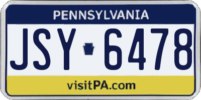 PA license plate JSY6478