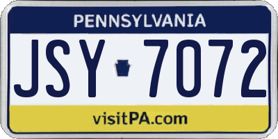 PA license plate JSY7072
