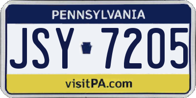 PA license plate JSY7205