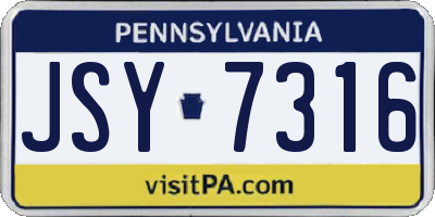 PA license plate JSY7316